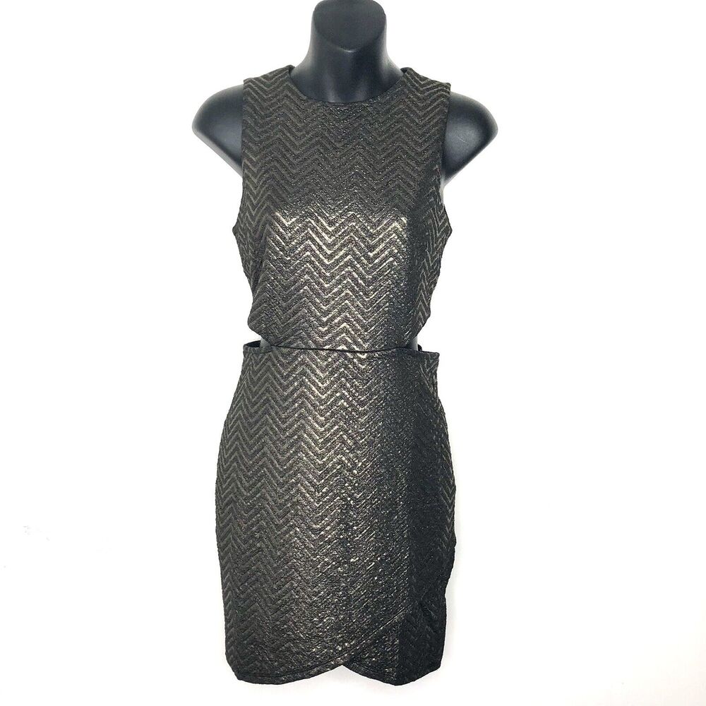 New THE MOON COLLECTION Black Gold Cut Out Mini Dress Size Small Chevron Party - Picture 4 of 12